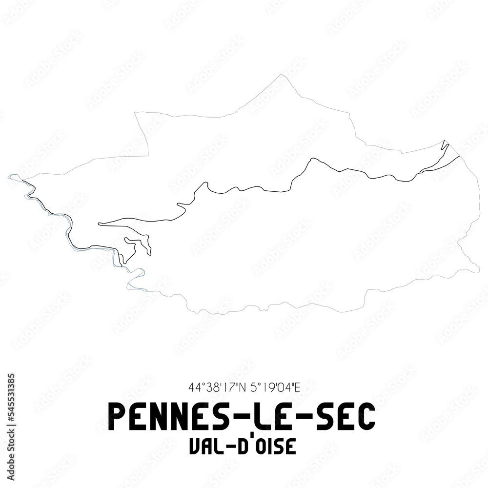 PENNES-LE-SEC Val-d'Oise. Minimalistic street map with black and white lines.