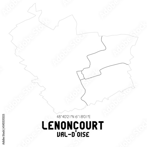 LENONCOURT Val-d'Oise. Minimalistic street map with black and white lines.