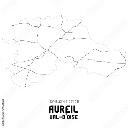 AUREIL Val-d Oise. Minimalistic street map with black and white lines.
