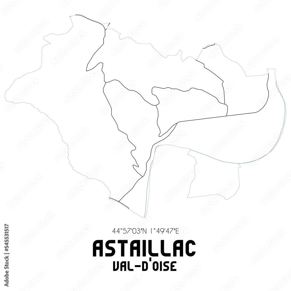 ASTAILLAC Val-d'Oise. Minimalistic street map with black and white lines.