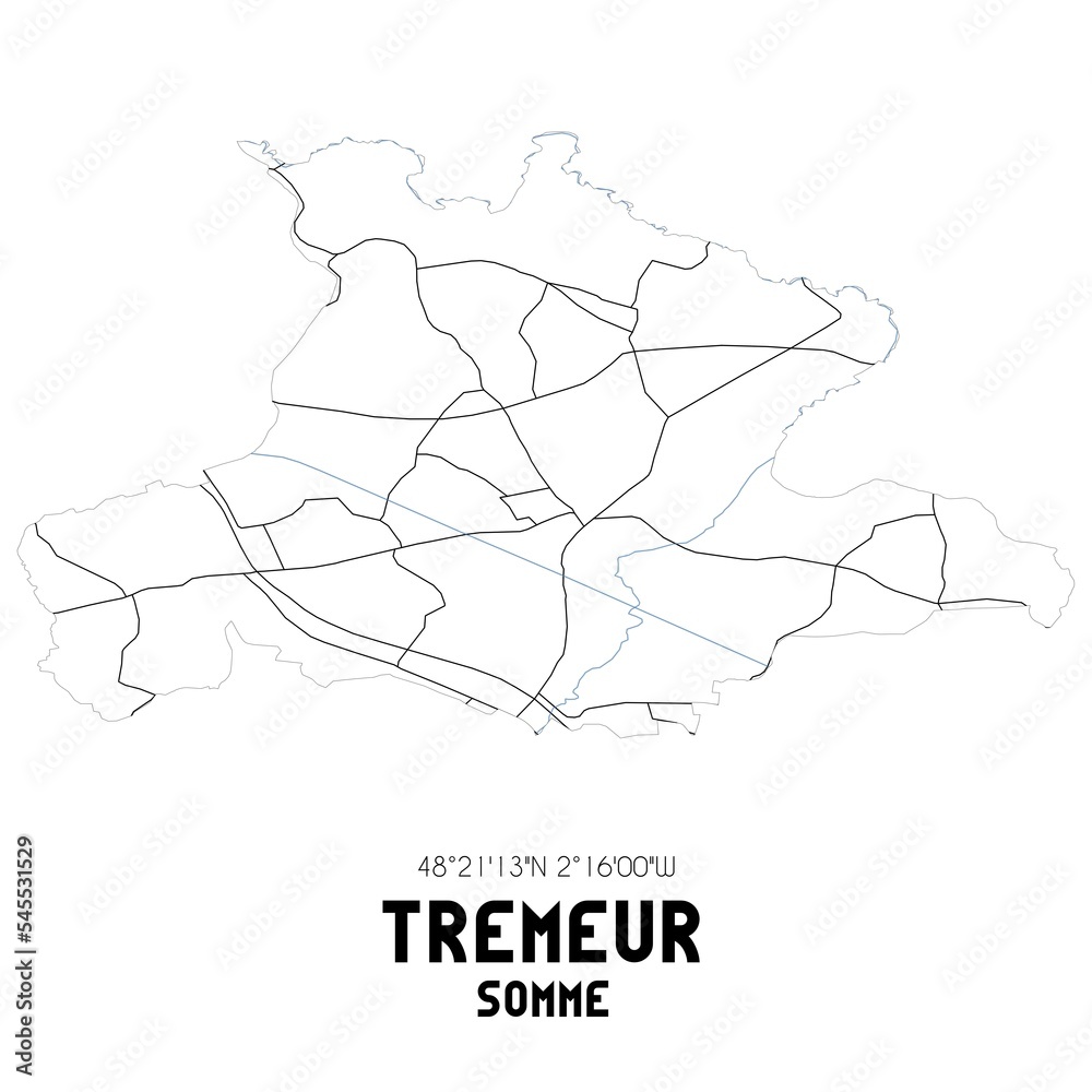 TREMEUR Somme. Minimalistic street map with black and white lines.