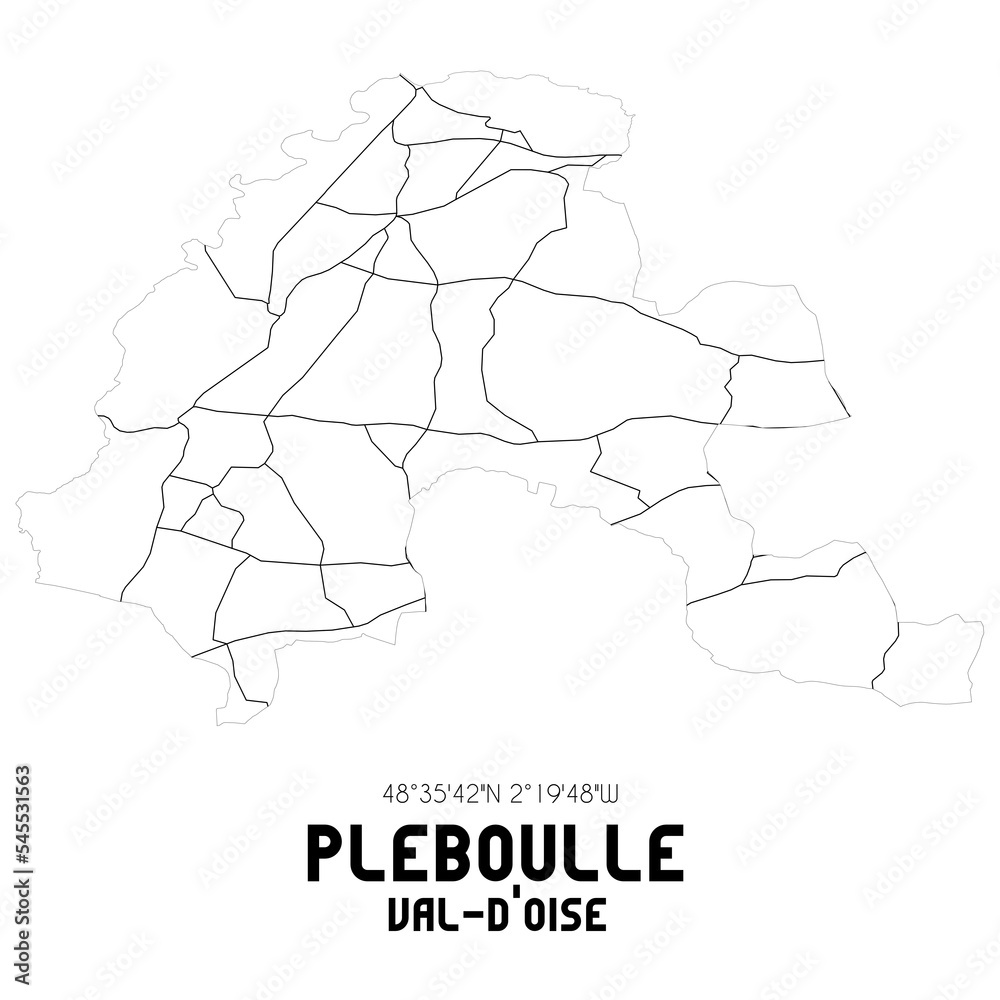 PLEBOULLE Val-d'Oise. Minimalistic street map with black and white lines.