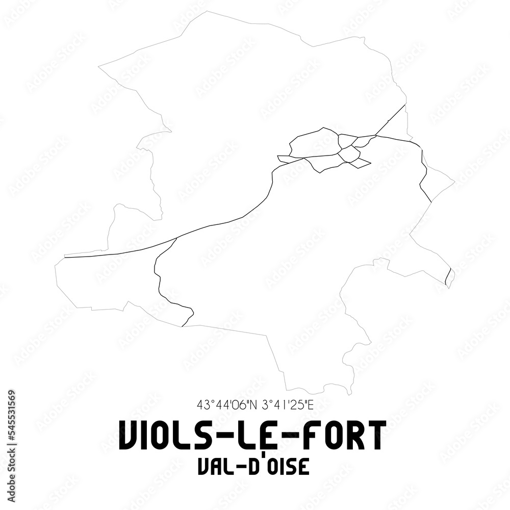 VIOLS-LE-FORT Val-d'Oise. Minimalistic street map with black and white lines.