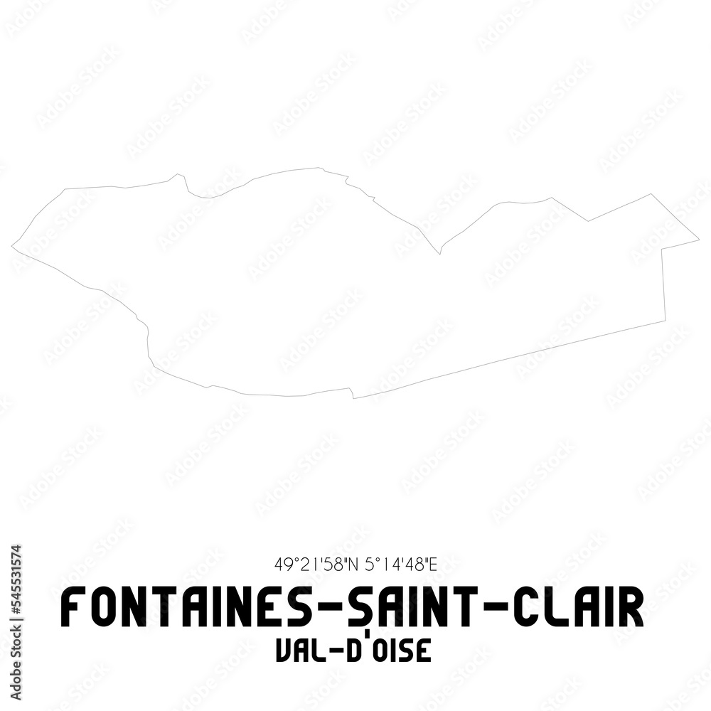 FONTAINES-SAINT-CLAIR Val-d'Oise. Minimalistic street map with black and white lines. FONTAINES-SAINT-CLAIR Val-d'Oise. Minimalistic street map with black and white lines.