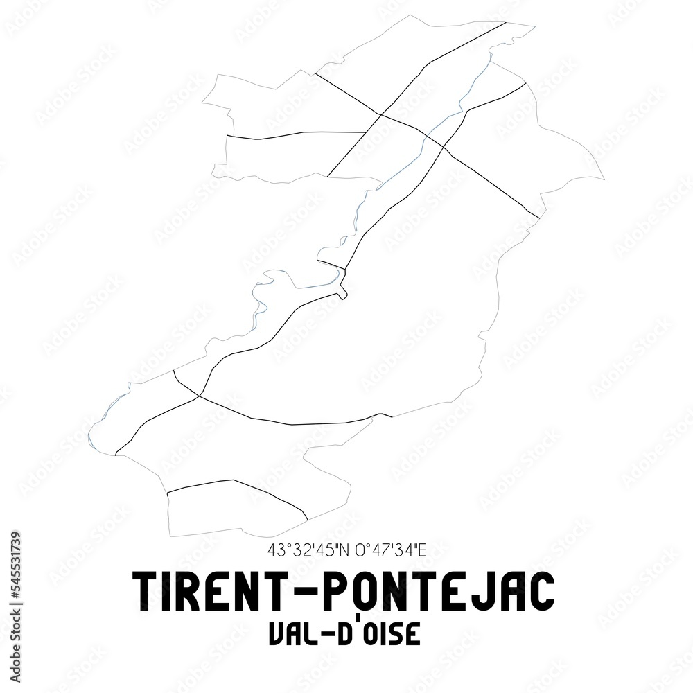 TIRENT-PONTEJAC Val-d'Oise. Minimalistic street map with black and white lines.