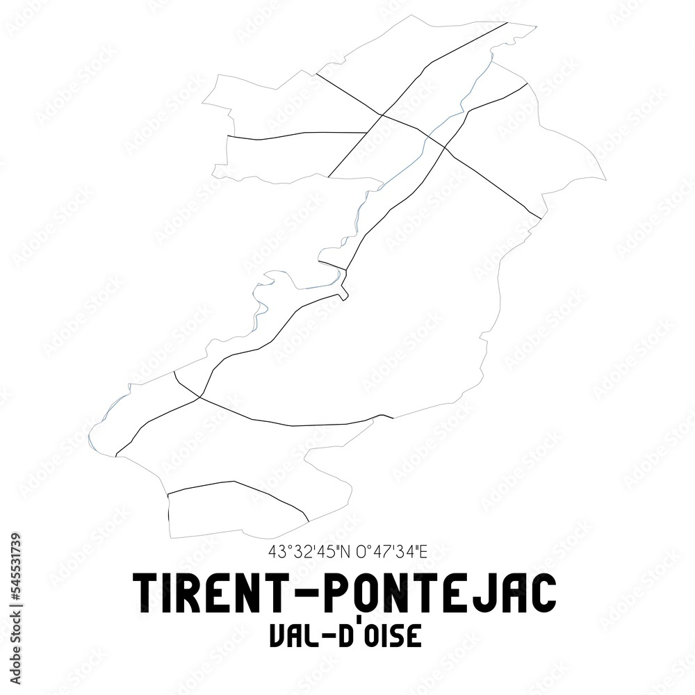 TIRENT-PONTEJAC Val-d'Oise. Minimalistic street map with black and white lines. TIRENT-PONTEJAC Val-d'Oise. Minimalistic street map with black and white lines.