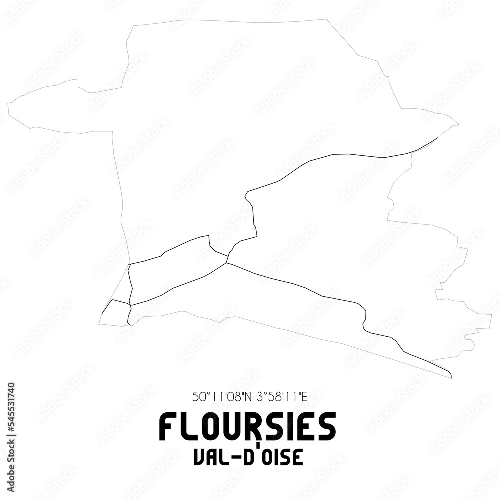 FLOURSIES Val-d'Oise. Minimalistic street map with black and white lines.