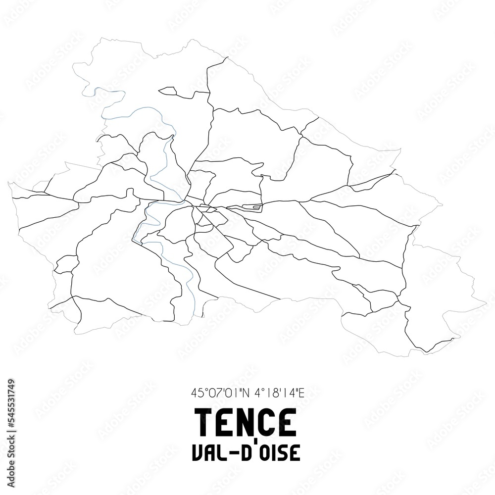 TENCE Val-d'Oise. Minimalistic street map with black and white lines.
