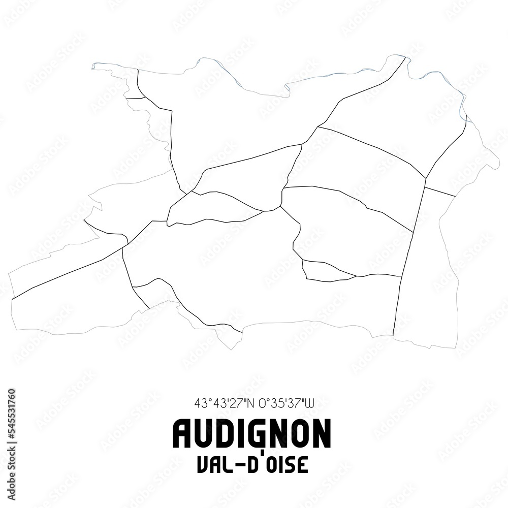 AUDIGNON Val-d'Oise. Minimalistic street map with black and white lines.