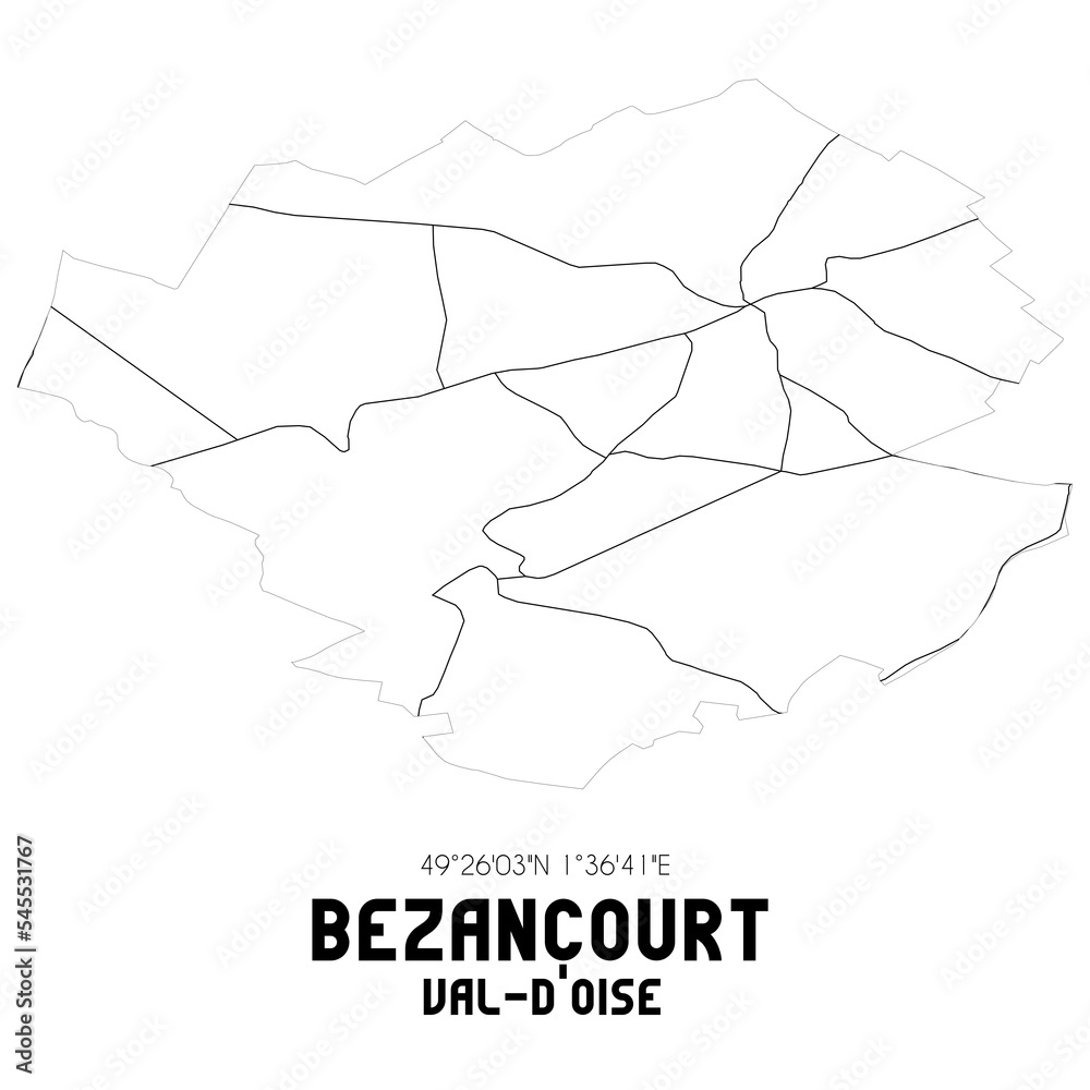 BEZANCOURT Val-d'Oise. Minimalistic street map with black and white lines.