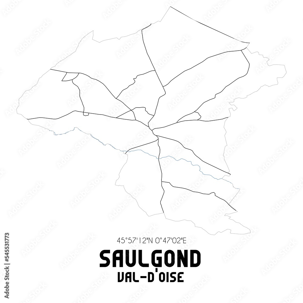 SAULGOND Val-d'Oise. Minimalistic street map with black and white lines.