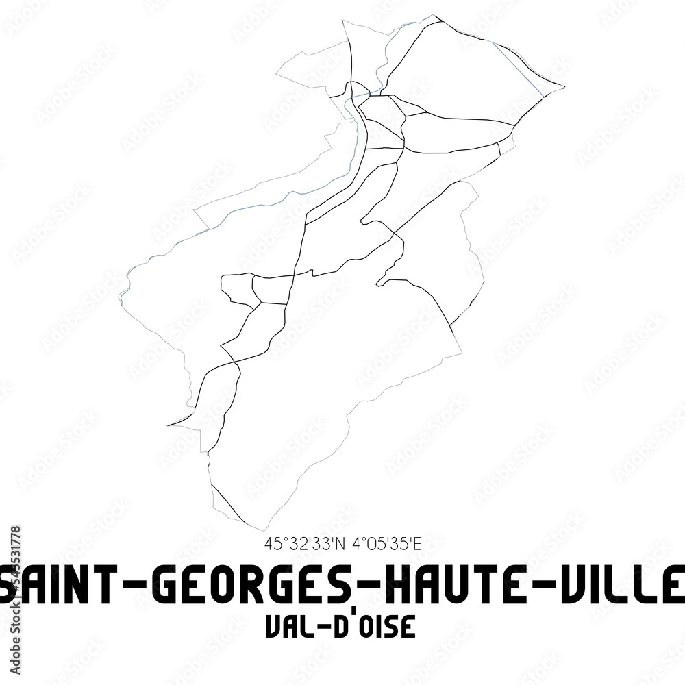SAINT-GEORGES-HAUTE-VILLE Val-d'Oise. Minimalistic street map with black and white lines.