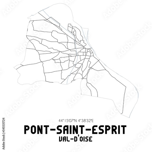PONT-SAINT-ESPRIT Val-d Oise. Minimalistic street map with black and white lines.