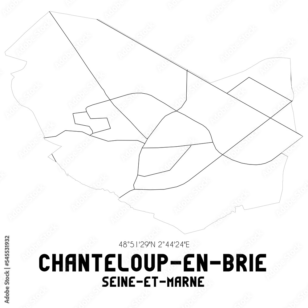 CHANTELOUP-EN-BRIE Seine-et-Marne. Minimalistic street map with black and white lines. CHANTELOUP-EN-BRIE Seine-et-Marne. Minimalistic street map with black and white lines.