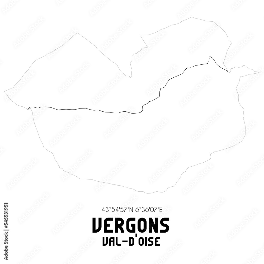 VERGONS Val-d'Oise. Minimalistic street map with black and white lines.