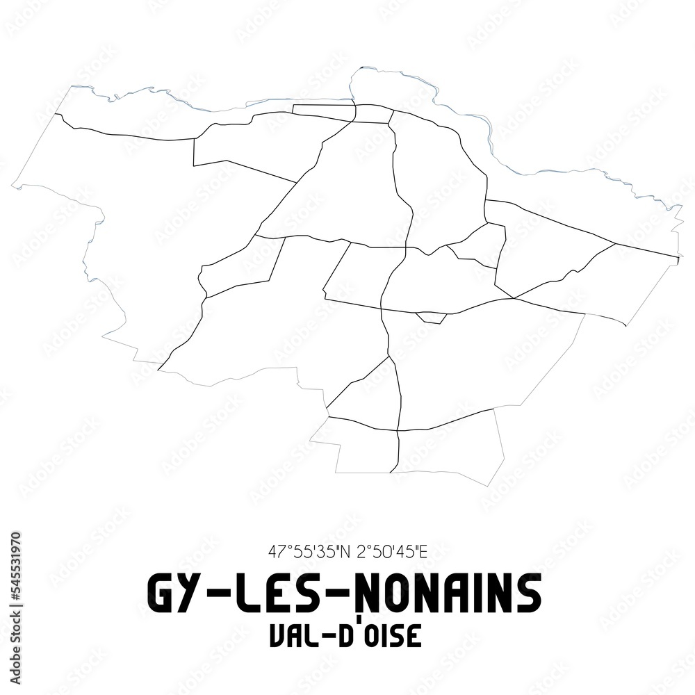 GY-LES-NONAINS Val-d'Oise. Minimalistic street map with black and white lines. GY-LES-NONAINS Val-d'Oise. Minimalistic street map with black and white lines.