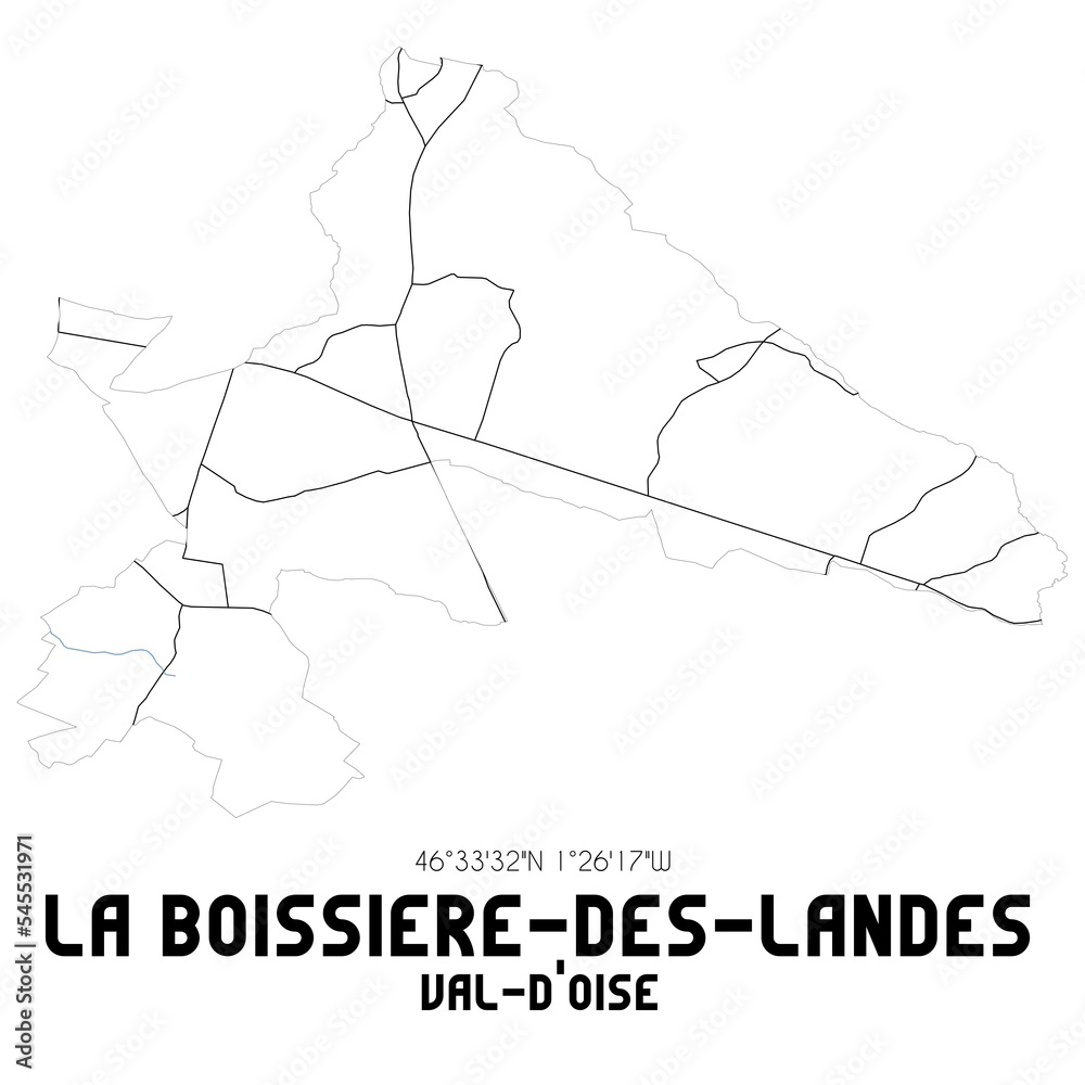LA BOISSIERE-DES-LANDES Val-d'Oise. Minimalistic street map with black and white lines.