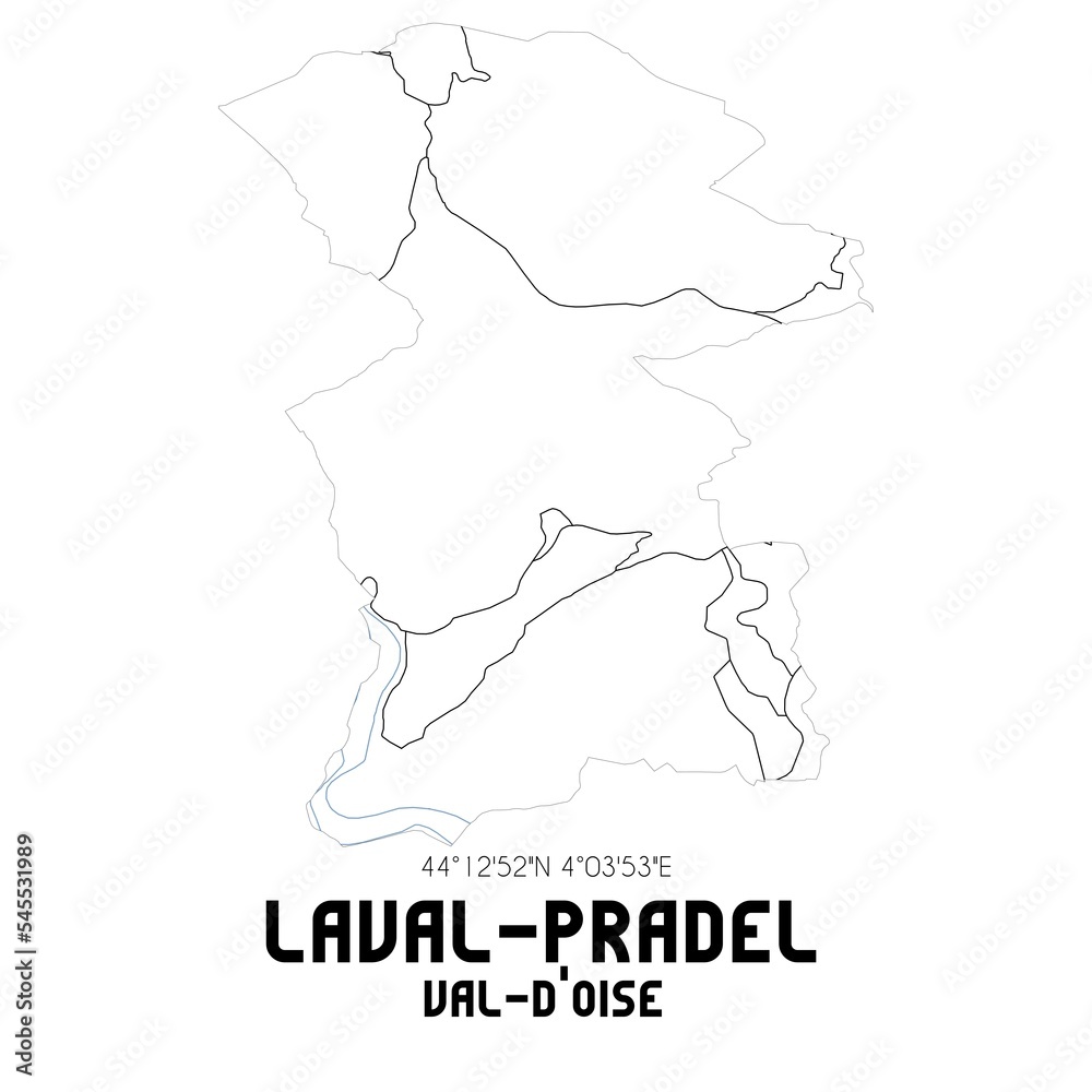 LAVAL-PRADEL Val-d'Oise. Minimalistic street map with black and white lines.