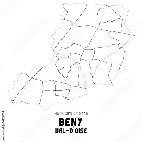 BENY Val-d'Oise. Minimalistic street map with black and white lines. photo