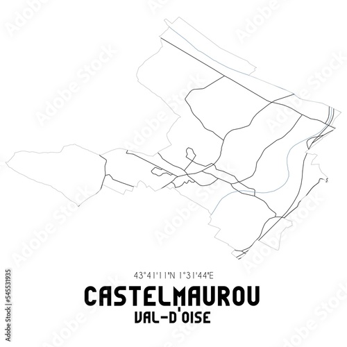 CASTELMAUROU Val-d'Oise. Minimalistic street map with black and white lines.