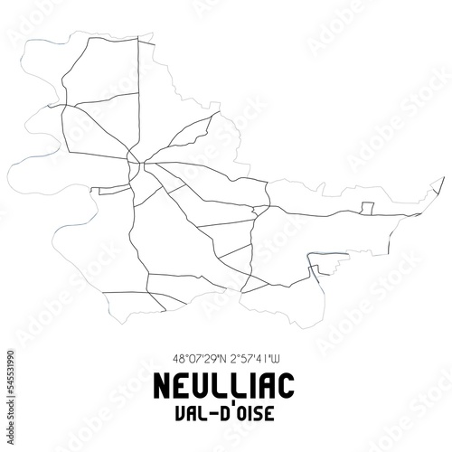 NEULLIAC Val-d'Oise. Minimalistic street map with black and white lines.