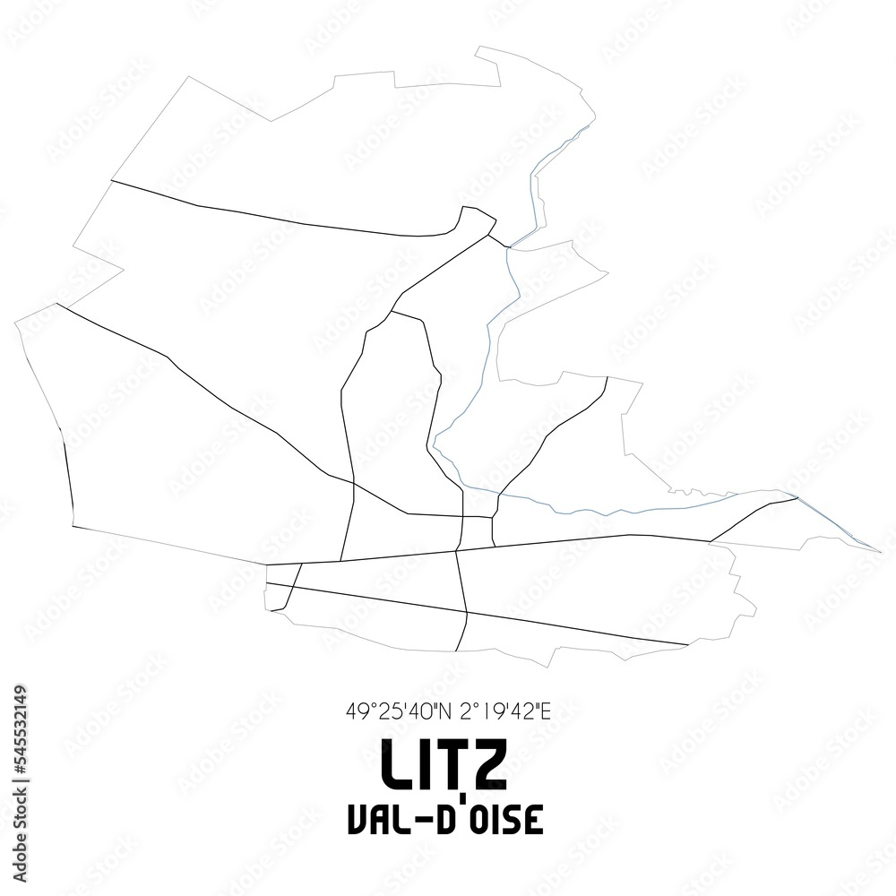 LITZ Val-d'Oise. Minimalistic street map with black and white lines.