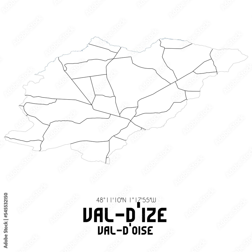 VAL-D'IZE Val-d'Oise. Minimalistic street map with black and white lines. VAL-D'IZE Val-d'Oise. Minimalistic street map with black and white lines.