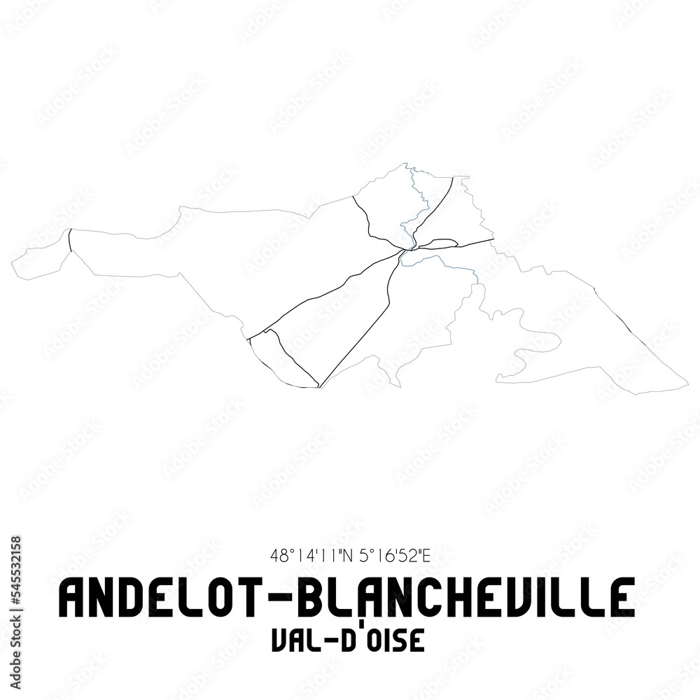 ANDELOT-BLANCHEVILLE Val-d'Oise. Minimalistic street map with black and white lines.