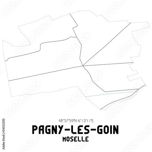 PAGNY-LES-GOIN Moselle. Minimalistic street map with black and white lines.