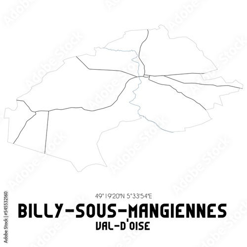 BILLY-SOUS-MANGIENNES Val-d'Oise. Minimalistic street map with black and white lines.