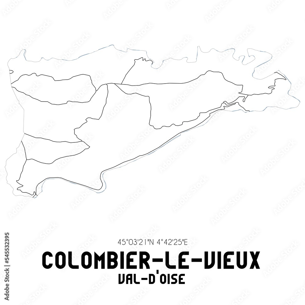 COLOMBIER-LE-VIEUX Val-d'Oise. Minimalistic street map with black and white lines.