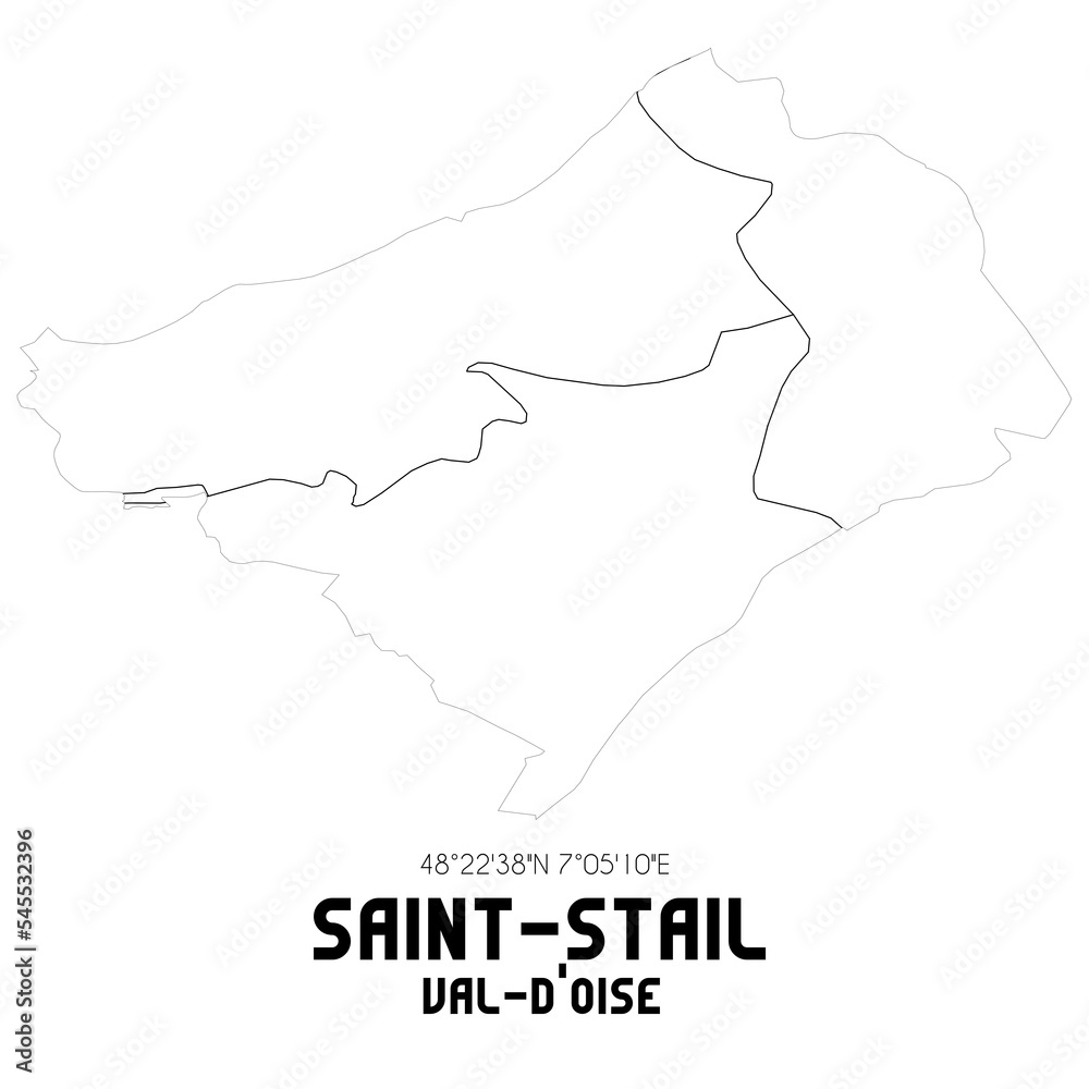 SAINT-STAIL Val-d'Oise. Minimalistic street map with black and white lines.