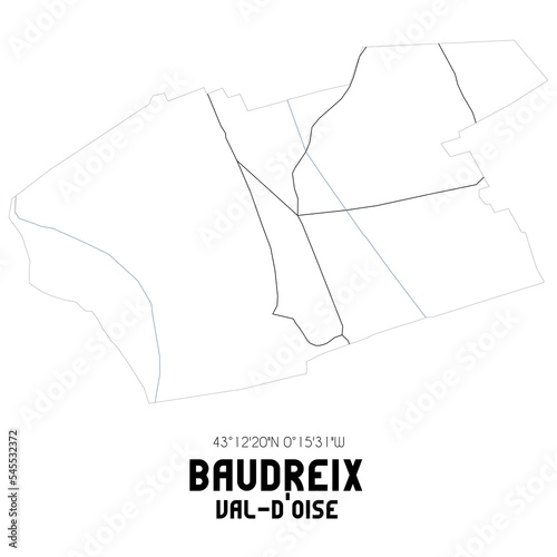 BAUDREIX Val-d'Oise. Minimalistic street map with black and white lines.