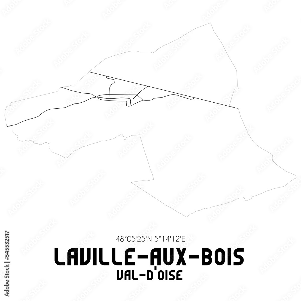 LAVILLE-AUX-BOIS Val-d'Oise. Minimalistic street map with black and white lines. LAVILLE-AUX-BOIS Val-d'Oise. Minimalistic street map with black and white lines.