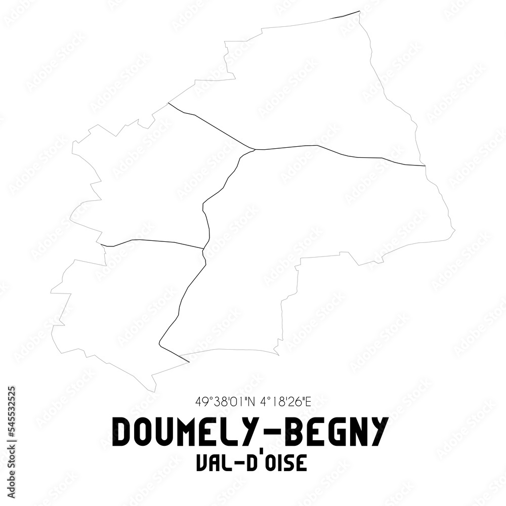 DOUMELY-BEGNY Val-d'Oise. Minimalistic street map with black and white lines.