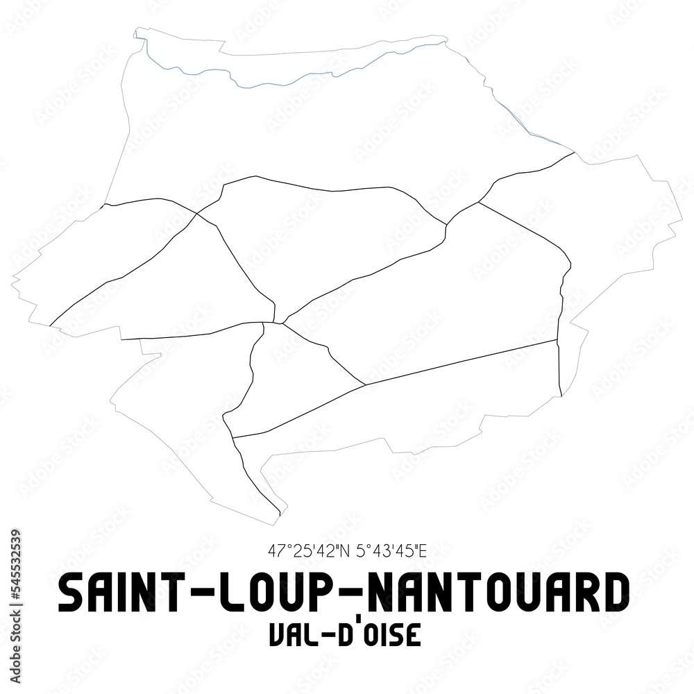 SAINT-LOUP-NANTOUARD Val-d'Oise. Minimalistic street map with black and white lines.