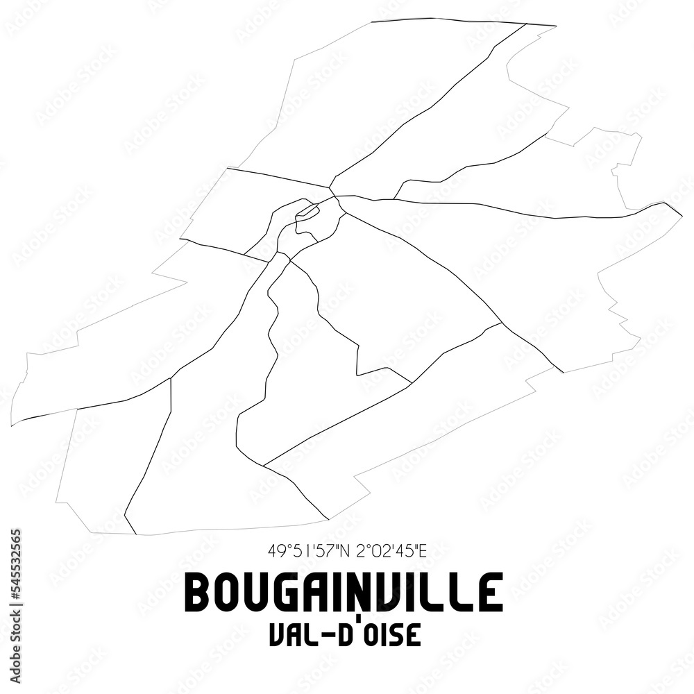 BOUGAINVILLE Val-d'Oise. Minimalistic street map with black and white lines. BOUGAINVILLE Val-d'Oise. Minimalistic street map with black and white lines.