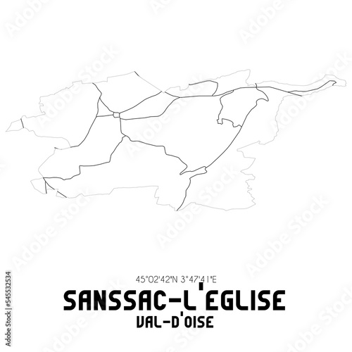 SANSSAC-L'EGLISE Val-d'Oise. Minimalistic street map with black and white lines.