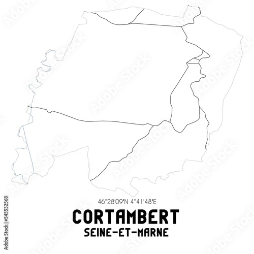 CORTAMBERT Seine-et-Marne. Minimalistic street map with black and white lines.