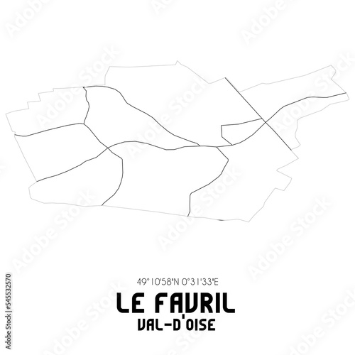 LE FAVRIL Val-d'Oise. Minimalistic street map with black and white lines.