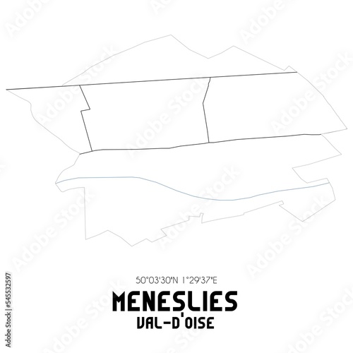 MENESLIES Val-d'Oise. Minimalistic street map with black and white lines.