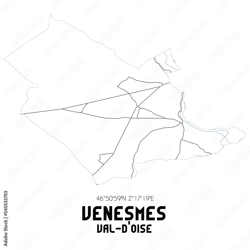 VENESMES Val-d'Oise. Minimalistic street map with black and white lines. VENESMES Val-d'Oise. Minimalistic street map with black and white lines.