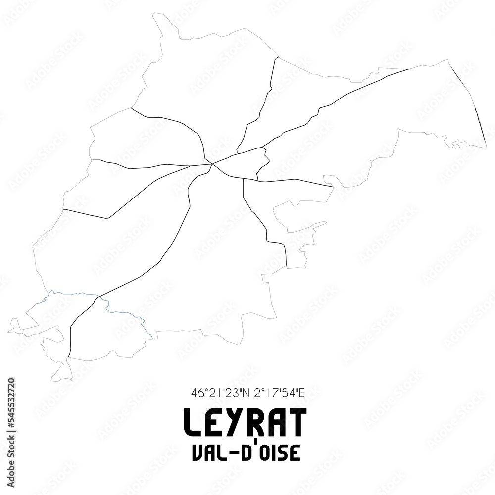 LEYRAT Val-d'Oise. Minimalistic street map with black and white lines.