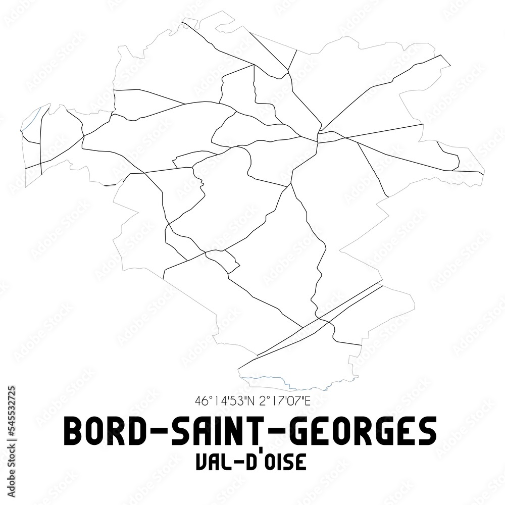 BORD-SAINT-GEORGES Val-d'Oise. Minimalistic street map with black and white lines.
