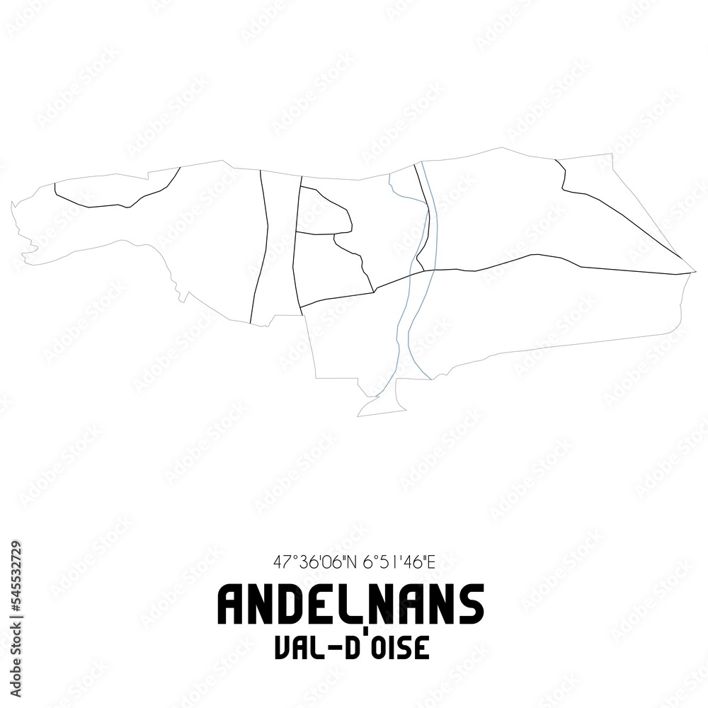 ANDELNANS Val-d'Oise. Minimalistic street map with black and white lines. ANDELNANS Val-d'Oise. Minimalistic street map with black and white lines.