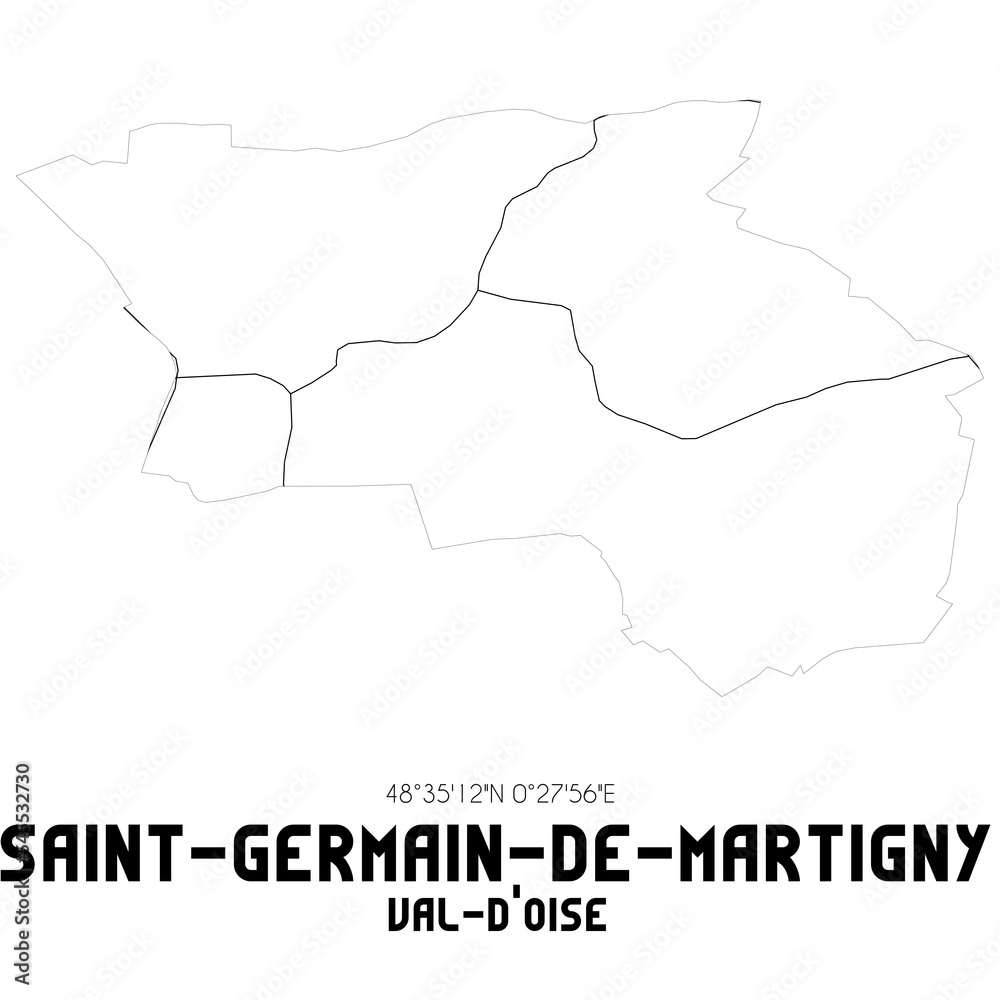 SAINT-GERMAIN-DE-MARTIGNY Val-d'Oise. Minimalistic street map with black and white lines. SAINT-GERMAIN-DE-MARTIGNY Val-d'Oise. Minimalistic street map with black and white lines.