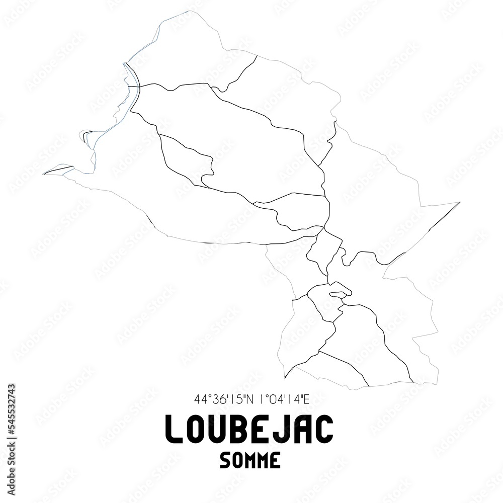LOUBEJAC Somme. Minimalistic street map with black and white lines.