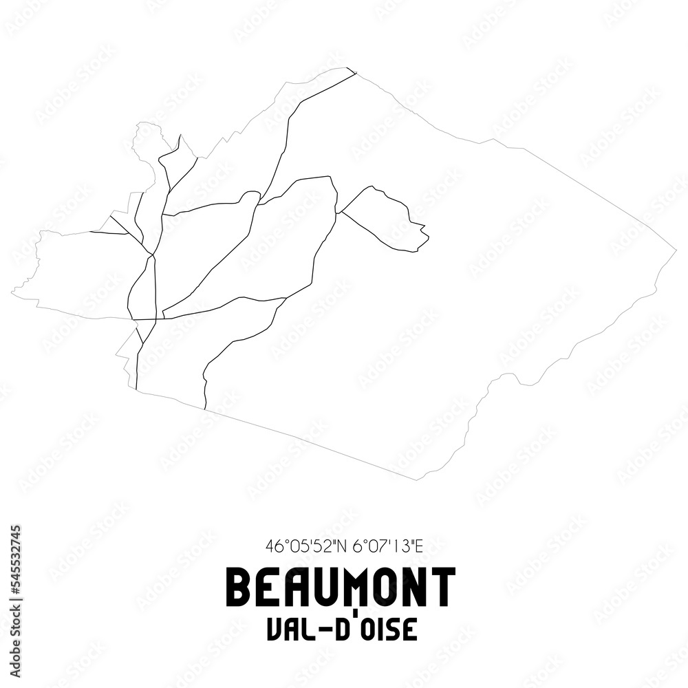 BEAUMONT Val-d'Oise. Minimalistic street map with black and white lines.
