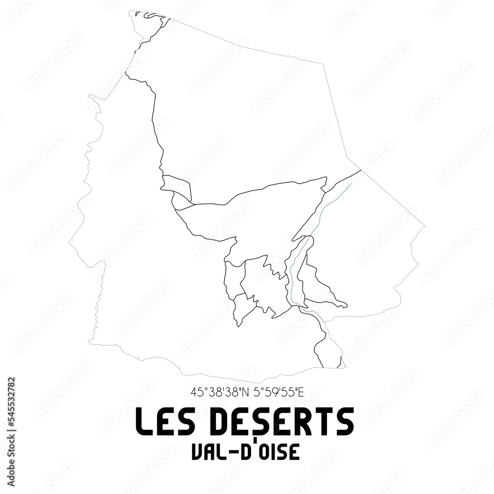 LES DESERTS Val-d'Oise. Minimalistic street map with black and white lines.