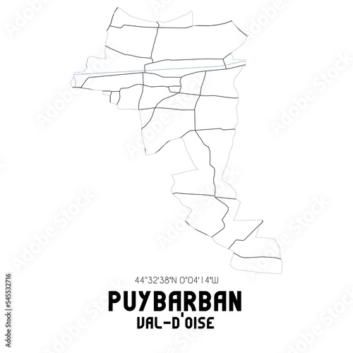 PUYBARBAN Val-d Oise. Minimalistic street map with black and white lines.